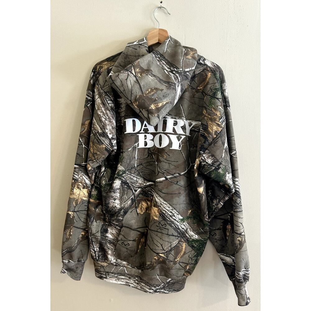 Dairy Boy Green Brown Realtree Camo Boyfriend Hoodie Pullover Women's Medium